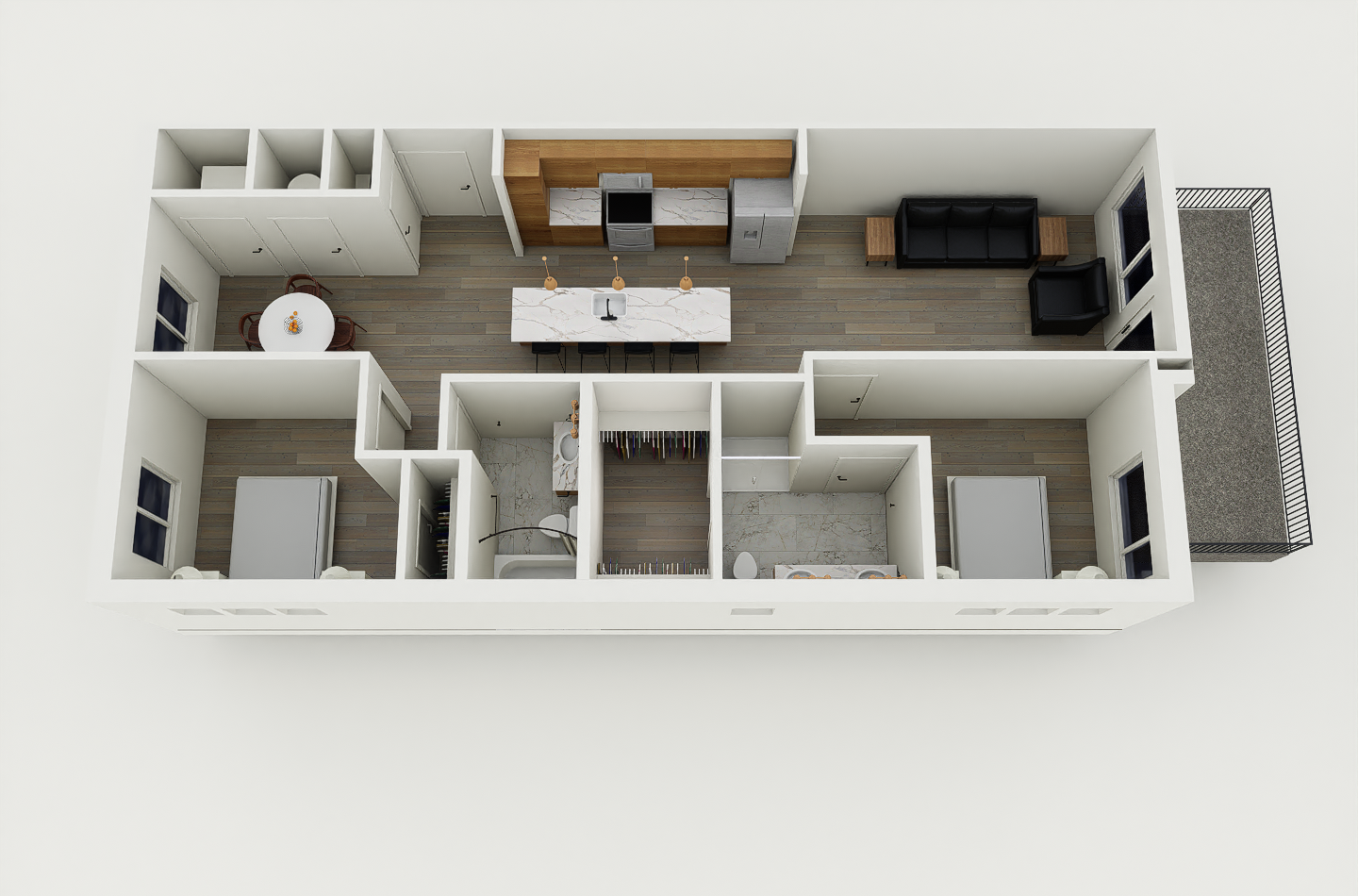 2 bedroom/ 2 bath floorplan layout for urban edge